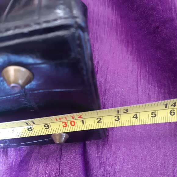 Vintage Naturalizer Faux Crocodile 12"x8" Dark Brown Handbag Purse Kiss Closure - Picture 12 of 16